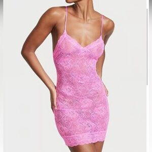 Victoria Secret Laced Sheer Stretch Slip Dress Women L Pink Berry Coquette